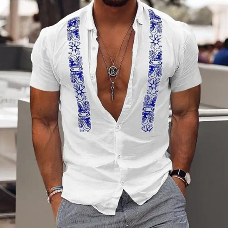 Fashion Men's Hawaiian Shirt Striped Beach Holiday Short Sleeve
